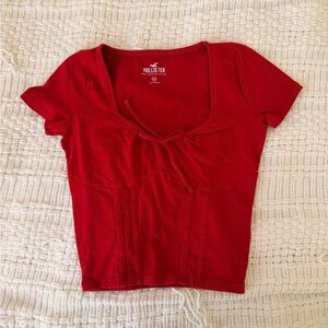 Hollister Red Short Sleeve Scoop-Neck Tie Front Crop Top